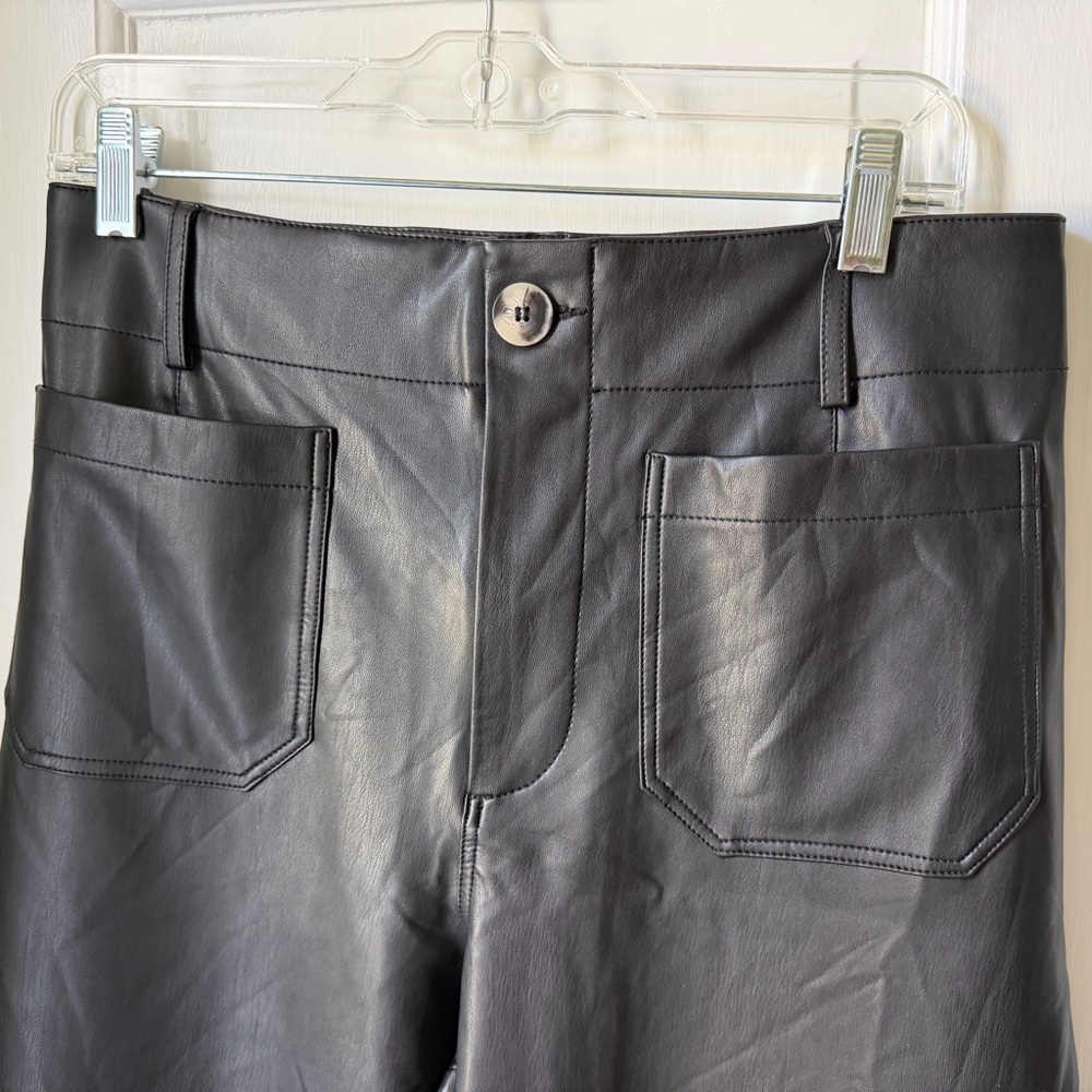 Anthropologie Maeve Colette Black Faux Leather High Rise Wide Leg Pants Size 29 - Picture 3 of 5